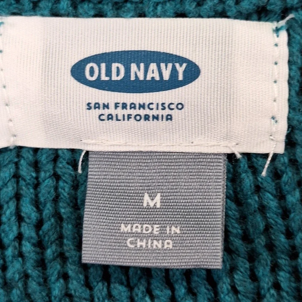 Old Navy Sweater Women M Teal Cable Knit Crew Neck Pullover Casual Preppy